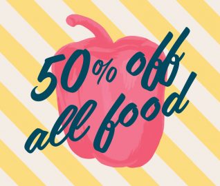 50 % off food discount